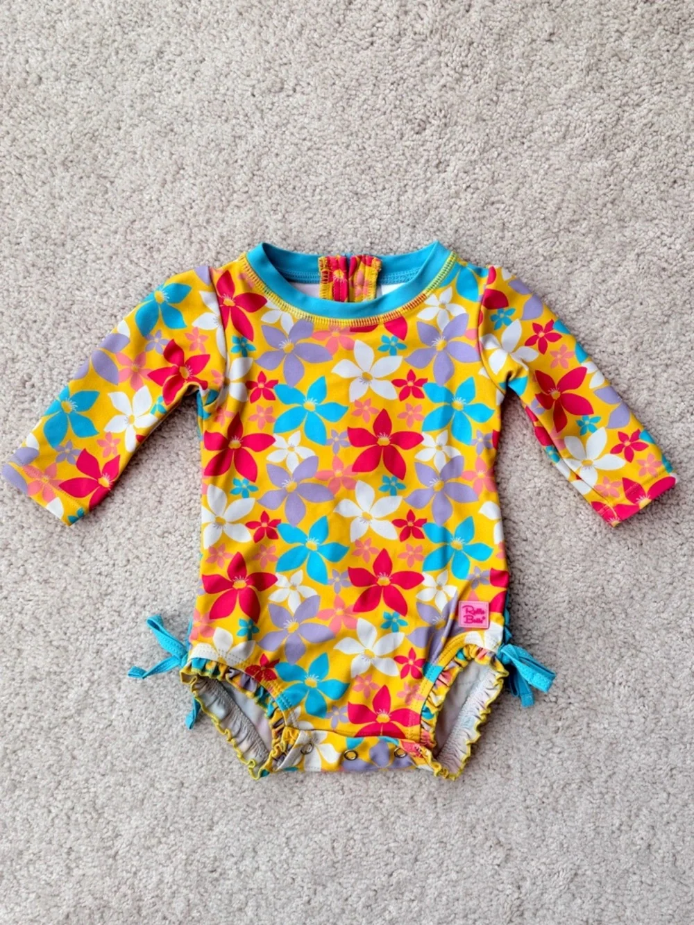Ruffle Butts Yellow Multi Floral Long-Sleeve Rashguard - Picture 1 of 11